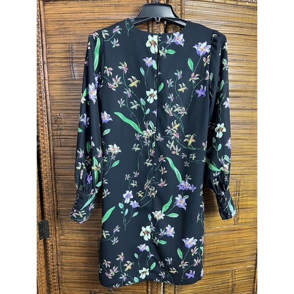 NWOT H&M Black Floral Print Long Ballon Sleeve Button Cuff Dress Whimsical 4 - Picture 2 of 6
